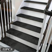 15PCS Extra Long Plush Stair Treads, 7.8x29.5 Inch, 3-Layer Soft Carpet Runner With Laboratory-Tested Strong Grip Backing, Non-Slip Indoor Stair Mats For Wooden & Tile Stairs, Washable Home Safety Upgrade For Families, Easy Trim To Fit, Pet-Friendly & Durable - màu đen - Xem 1