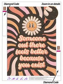 Tranh đính kim cương 5D tự làm | Hoa cúc gợn sóng cổ điển (Dễ thương & Tinh nghịch) & Bộ tranh đính kim cương với câu nói ấm áp. Tranh nghệ thuật đính kim cương độ phân giải cao với nền xoáy màu đào nhạt và đen, tranh trang trí thủ công, bộ dụng cụ khảm kim cương tan trong nước hoàn chỉnh, giúp rèn luyện kỹ năng tự làm và sự tập trung. - Nhiều màu - Xem 1