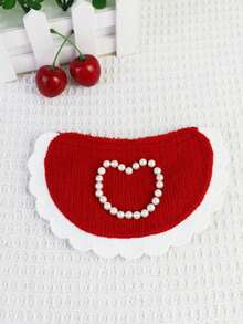 1件/2件装宠物爱好者节/感恩节礼物，小猫/小狗珍珠心形荷叶边围巾，可调节按扣围兜，适用于宠物派对拍照装饰 - 彩色 - 查看 9