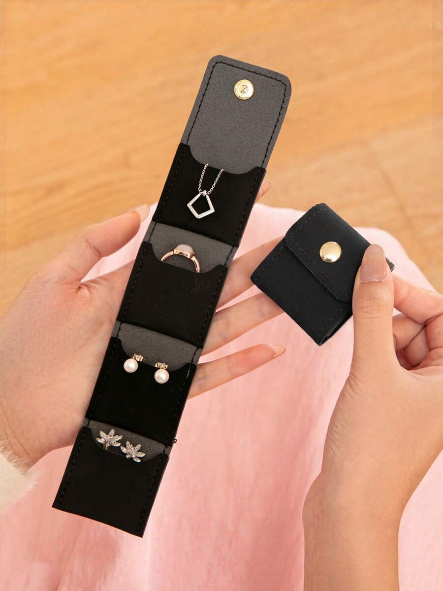 MIYIN Fashionable Mini Travel Jewelry Bag With Multiple Pockets,Minimalist Solid Color Anti-Scratch Jewelry Storage Bag,Earrings Bracelets Necklaces Rings Storage Bag Mini Travel Jewelry Roll Bag With Snap Buttons, Jewelry Rolls,PU Leather Jewelry Bag, Creative Portable Jewelry Bag, Earring Gift Bag Travel Organizer Travel Essentials Ladies Accessories Travelling Stuff Vacation Essentials