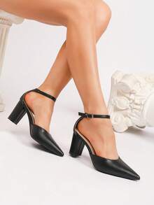 Women's Closed Toe Chunky Heel Sandals, French Style Hollow Out Closed Toe Pumps, Suitable For Commute, Daily Wear, Dresses, Pants, Weddings, Business Formal Occasions - Black - View 9