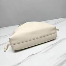 Cream Soft Leather Drawstring Bucket Bag For Women, Gold Chain Strap With Knot Detail, Spacious Cloud Tote Crossbody Shoulder Purse, Everyday Elegant Handbag - Blanco lechoso - Ver 5