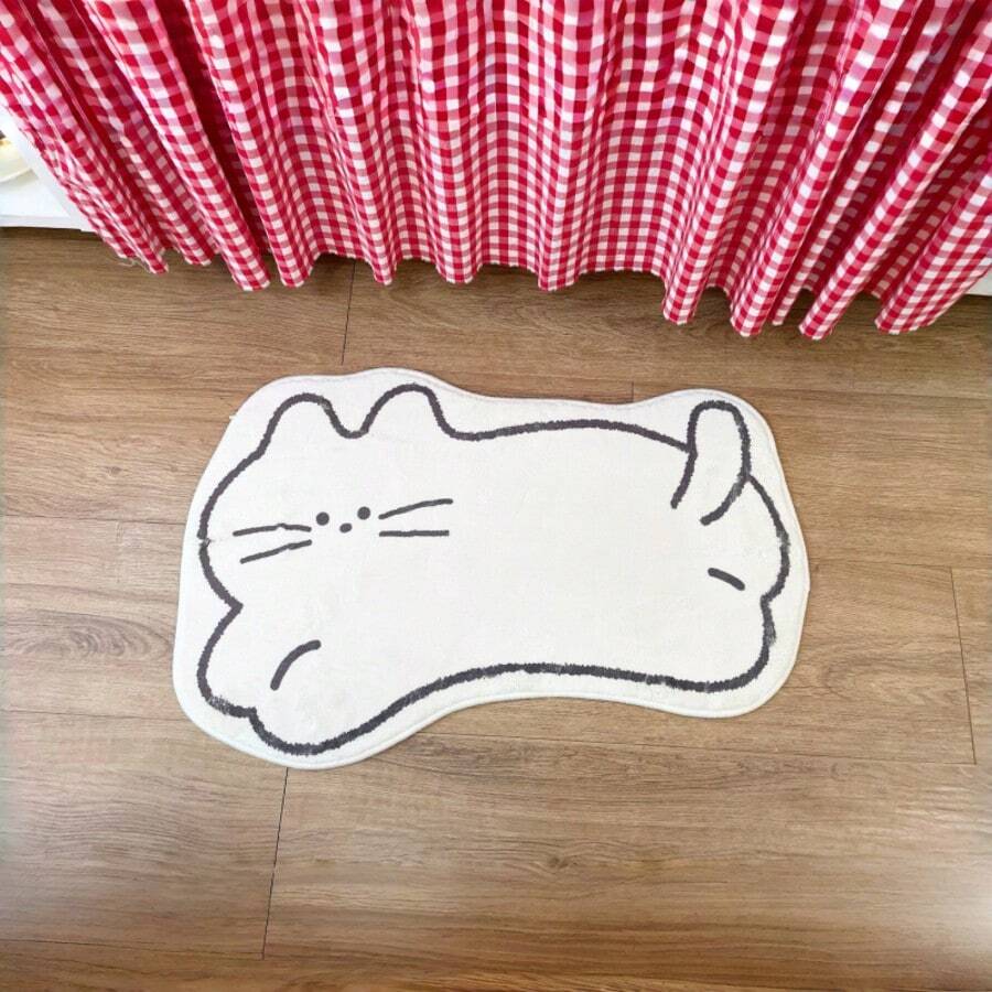 1 件卡通猫形柔软舒适可水洗地毯，适用于客厅、卧室、浴室、厨房、家居装饰、节日装饰 - 黑與白 - 查看 1