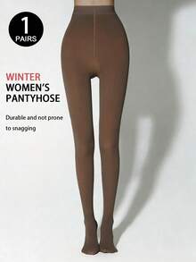 Thick High Waist Sheer Tights, Soft & Warm, Multiple Sheer Color Options Suitable For Different Skin Tones. 6 Sizes Available, Suitable For Plus Size And Tall European/American Customers. - Brown - View 2
