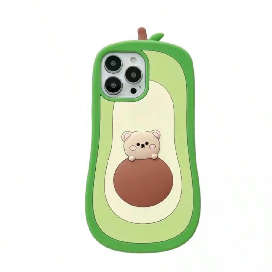 Funda para Telefono Diseño Aguacate 3D con Oso Lindo Silicona Suave Antigolpes