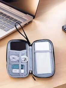 [Customized] Portable Handbag Organizer Pouch, Customizable Pattern, Suitable For Cables, USB Drives, Power Banks, Phones, Polyester Portable Cable Organizer Bag - Dual Layer Design For Chargers And Small Items - Multicolor - View 5