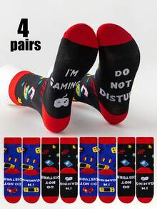 4 Pairs Racing Car Patterned Socks - Novelty Gift For Car Enthusiasts - Knitted Racing Car Design Fun Socks, Crazy Happy Mid-Calf Socks - Multicolor - View 1