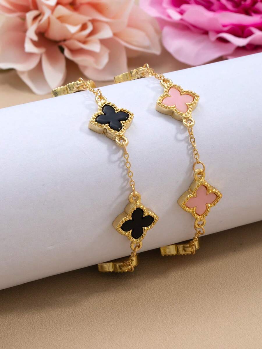 2 chiếc vòng tay hình cỏ bốn lá, hoa văn tinh tế, sang trọng, phụ kiện đeo tay dành cho nữ. - Bột đen - Xem 1