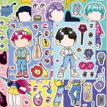 1 Pack Of 8pcs KPOP Transformation Stickers, Girl Group Changeable Face Stickers, Cartoon DIY Stickers, Animated Puzzle Stickers - Multicolor - View 2