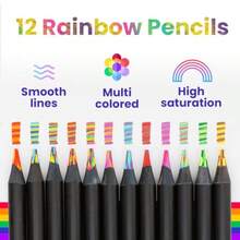 12 Rainbow Colored Pencils - Rainbow Crayons - Multi Colored Pencils - Art Supplies For 8-12 Gifts For 5-12 Year Old Girl Birthday Arts And Crafts Stocking Stuff For Girl - 芥末黃 - 查看 3