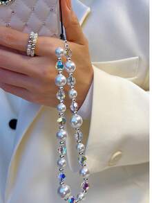 1条时尚简约银色玻璃手机挂绳，手机配件，数码相机吊坠，兼容安卓及大多数智能手机，送给母亲、家人、朋友、孩子的礼物，生日、节日手机链 - 白色 - 查看 4