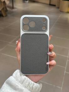 1pc Silver Electroplated Backplate With Soft Edge, Gray Leather Texture Design, Instantly Convertible To 17PROMAX Model Appearance, Compatible With Apple 11/11PROMAX/12/12PRO/12PROMAX/13/13PRO/13PROMAX/14/14PRO/14PROMAX/14PLUS/15/15PRO/15PROMAX/15PLUS/16/16pro/16promax/16PLUS/17/17pro/17promax/AIR