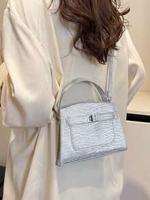 女士手提包，流行高品质奢华包，时尚托特单肩包，适合日常出行 - 銀色 - 查看 3