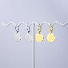 1 pieza Pendientes minimalistas de plata 925 con grabado láser redondo, adecuados para uso diario, reuniones, ir al trabajo, regalo para mujeres - Plateado - Ver 5