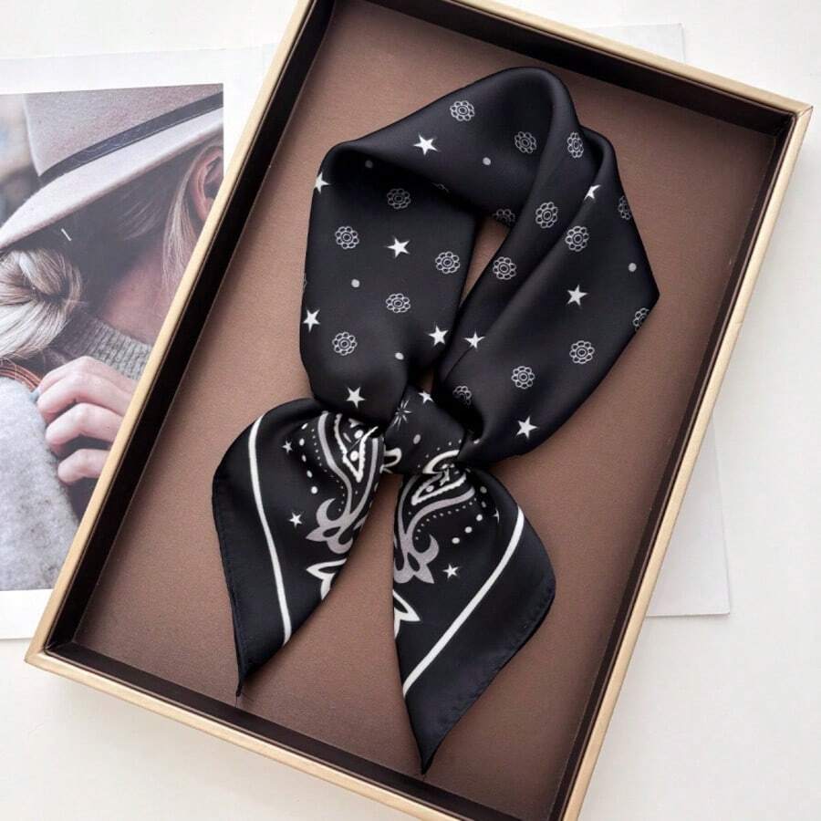 1条佩斯利花纹仿丝男士头巾，多功能颈巾、头带、配饰 - 彩色 - 查看 1