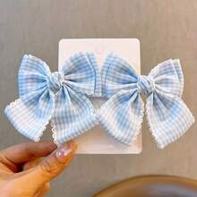2pcs Coquette Checkered Bow Hair Clips, Preppy Fabric Hair Bows For Women & Girls, Cute Plaid Barrettes, Aesthetic French Style Hair Accessories, Sweet Bowknot Set - 2 gói màu xanh - Xem 1