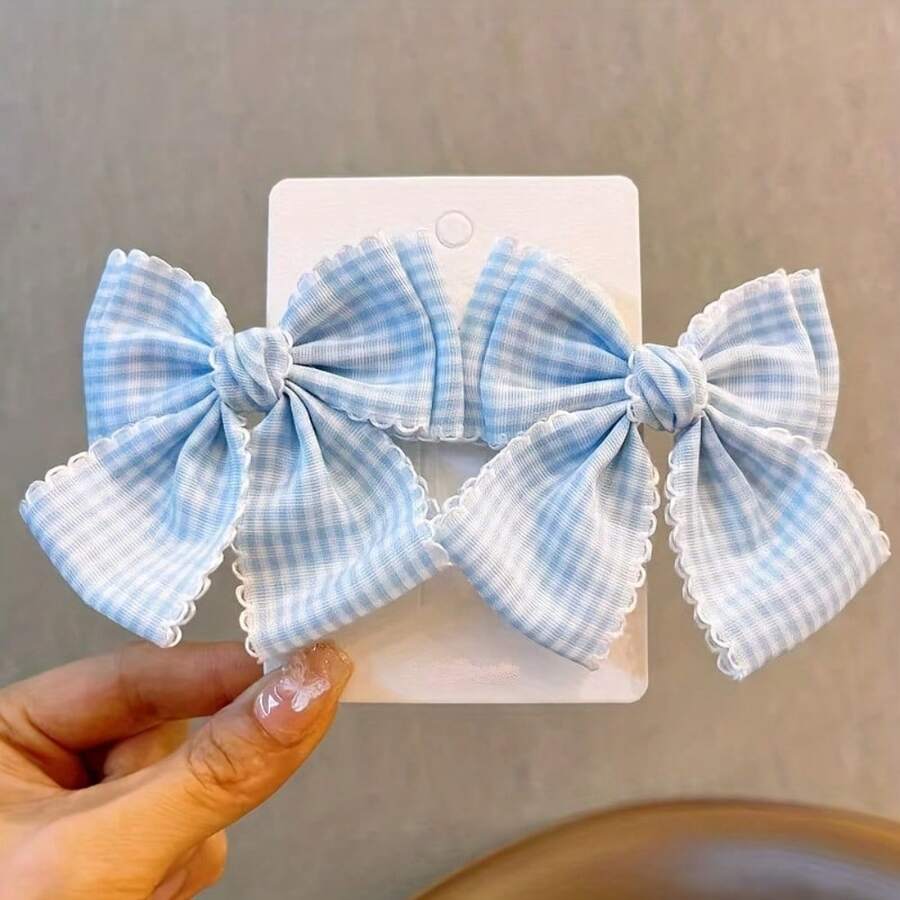 2pcs Coquette Checkered Bow Hair Clips, Preppy Fabric Hair Bows For Women & Girls, Cute Plaid Barrettes, Aesthetic French Style Hair Accessories, Sweet Bowknot Set - 2 gói màu xanh - Xem 1