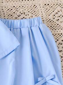 2pcs Baby Girls Cute Pleated Bow Sleeveless Top And Long Pants Set, Summer