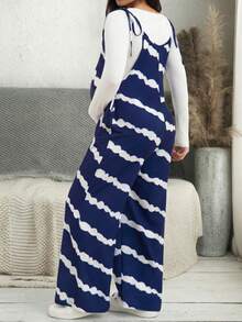 可调节蓝色波浪不对称孕妇连体裤，适合度假夏季穿着 - 藍色 - 查看 2