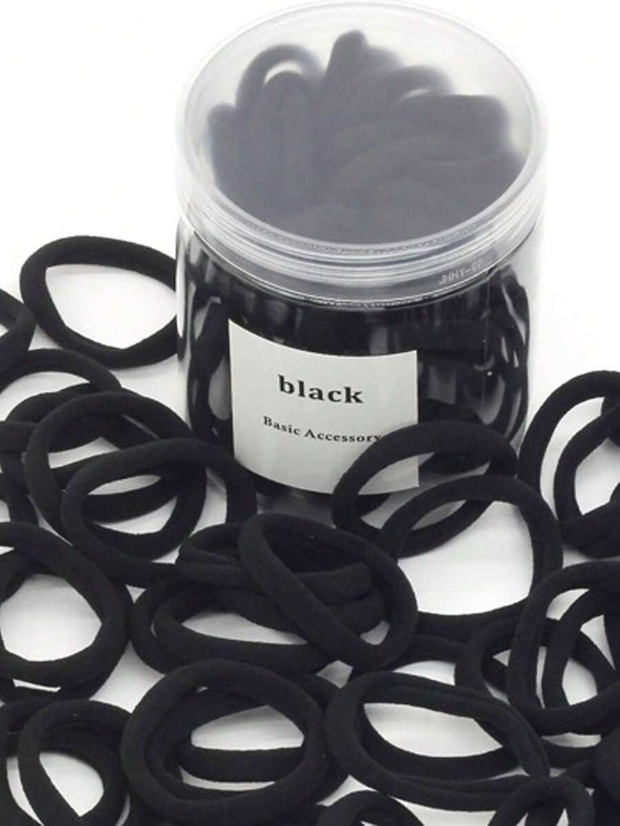 50pcs Women Black Solid Color Hair Scrunchies, Elegant And Versatile, Suitable For Daily Wear, Casual, Party, Commute, Vacation, Ponytail, Bun, Face Washing, Makeup, Outfit Accessory ,Hair Elastics ,Hair Rubber Bands ,Hair Rope ,Elastic Hair Tie - Black - View 1