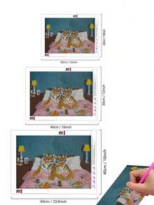 5D DIY钻石画 | 拟人化老虎与披萨生活场景钻石画套装。生动的日常生活主题高清钻石画，手工装饰画，全钻马赛克工艺套装，锻炼DIY技能和专注力。 - 彩色 - 查看 3