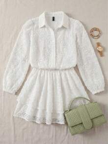 Bộ đồ nữ Vusalt mùa xuân tối giản, phong cách công sở, chất liệu jacquard, mỏng nhẹ, tay dài, cổ bẻ, cài nút, phối cùng chân váy ngắn xếp ly, thích hợp cho ngày Valentine, kỳ nghỉ biển, dã ngoại, các dịp thường ngày. Áo sơ mi trắng phù hợp cho đi làm hàng ngày, công sở, đi học. - trắng - Xem 7