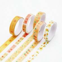4 cuộn băng dính giấy Washi cổ điển, dùng trang trí sổ lưu niệm, nhật ký, DIY, hình dán hoạt hình. - Nhiều màu - Xem 3