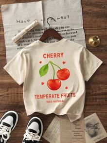 Tween Girls Casual Printed Round Neck Short Sleeve T-Shirt, Summer Top - Apricot - View 4