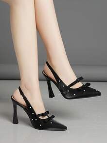 Comfortable Women's High Heel Hollow Out Sandals, Fashion High Heels - Black - View 2