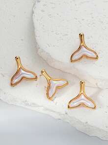 Mazuer 1 Pair Romantic Elegant Faux Pearl Mermaid Tail Stud Earrings, 18K Gold Plated Stainless Steel Jewelry, Women Casual Accessories - Yellow Gold - View 5