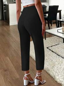 女士优雅通勤褶皱侧袋紧身裤