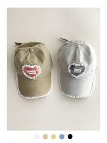 1pc Soft Top Plaid Heart Embroidered Lace Brim Baseball Cap, Vintage Sweet Wide Brim Snapback Hat, Petite Head Size, Handmade Original Heart Plaid Embroidery Baseball Cap For Women - Multicolor - View 3