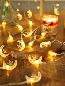 1pc 1.5/3/6m Plastic Ball Moon Decoration String Lights, Battery Powered Indoor Moon Decoration String Lights, Room Decor, Bedroom Decor, Wall Decor Lights, Holiday Decor Star Moon String Lights, Outdoor Decoration Lights - đèn vàng - Xem 10