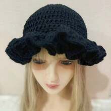 Autumn Winter Wide Brim Knit Hat – Lace Crochet Cute Fisherman Hat, Fashion Versatile Design - 白色 - 查看 2
