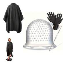 Reusable Silicone Highlighting Cap, Dyeing Cap, Snap Dyeing Hairdressing Cloth, Highlighting Cap With Gloves For Hair Salons