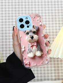 Cute Schnauzer Dog Phone Case With Bow For IPhone 16/15/14/13/12, Pink Floral Glitter Shockproof Protective Cover For Girls Women - 薄荷綠 - 查看 5