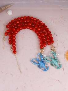 女士手工串珠项链 | 锌合金龙虾吊坠配珍珠 | 复古个性化首饰，适合海滩、节日、情人节佩戴 - 小龍蝦 - 查看 9