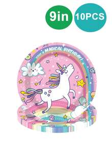 10pcs Unicorn Birthday Party Decorations, Disposable Rainbow Unicorn Plates, Napkins, Cups And Cutlery Set, Suitable For Women's Unicorn Theme Birthday Party, Home Party, Friends Gathering, Summer Outdoor Party - Multicolor - View 6