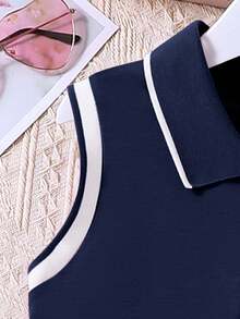 Vestido casual de manga corta con cuello polo y estampado para niñas - azul real - Ver 4