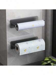 1pc Wall-Mounted Paperless Kitchen Paper Towel Holder, No Drill Paper Towel & Cling Film Storage Rack - Multicolor - View 7