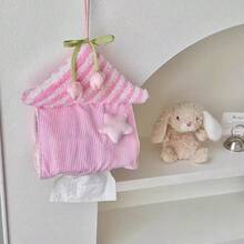 1pc Star House Tissue Box Cover With Tulip Pendant, Cute Hanging Fabric Tissue Paper Holder For Bathroom, Restaurant - Multicolor - View 5