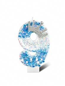 Ombre Blue Crystal Crown Numbered 0-9 Birthday Princess Theme Party Cake Decorative Candles - Blue - View 17
