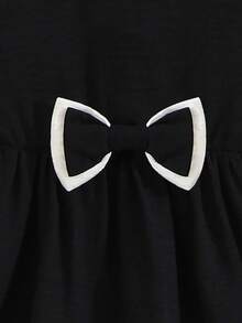 Girls' Summer Spaghetti Strap Dress With Bow, Contrast White Trim, A-Line Waist, Casual & Party Wear - Black - View 4