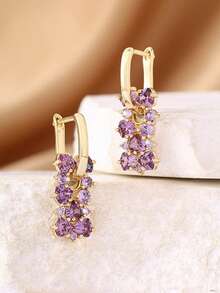 1 par de pendientes de cobre elegantes y de moda en color púrpura, joyería de moda para mujer, ideal para uso diario, festivales, citas y como regalo - Lila Púrpura - Ver 3