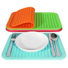 1pc Silicone Heat Resistant Mat, Soft & Foldable, Waterproof & Oil-Proof, Tabletop Trivet, Multi-Functional Vegetable & Fruit Silicone Drain Mat, Easy To Clean, Dining Table Coaster - Multicolor - View 4