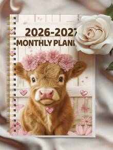 A5 Premium 2026-2027 Monthly Planner & Notebook, Highland Cow Cover Design, 5.5x8.3 Inches, 24 Months, 2026 Calendar, Office Supplies, Perfect Back To School Gift - Pink - View 3