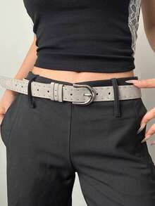 1pc Vintage Solid Color Velvet Leather Rivet Belt, Punk Style Suitable For Jeans, Minimalist Design Women's Belt For Daily Wear