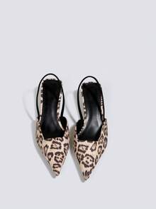 女士性感豹纹高跟鞋，派对礼服鞋，5厘米猫跟正式鞋，露跟凉鞋 - 杏色 - 查看 2