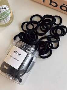 50pcs Women Black Solid Color Hair Scrunchies, Elegant And Versatile, Suitable For Daily Wear, Casual, Party, Commute, Vacation, Ponytail, Bun, Face Washing, Makeup, Outfit Accessory ,Hair Elastics ,Hair Rubber Bands ,Hair Rope ,Elastic Hair Tie - Black - View 4