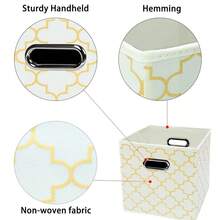 Black Foldable Storage Cubes Bins , Fabric Storage Box Cubes Organizer Baskets With Dual Handles For Home Organizer Creamy-White Gold - 奶油白金 - 查看 8